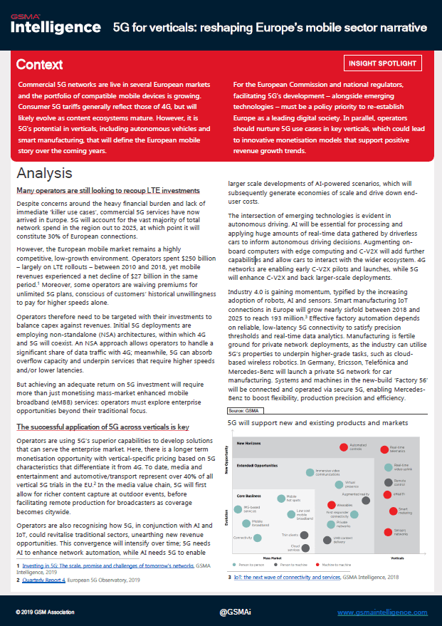 5G for verticals: reshaping Europe’s mobile sector narrative