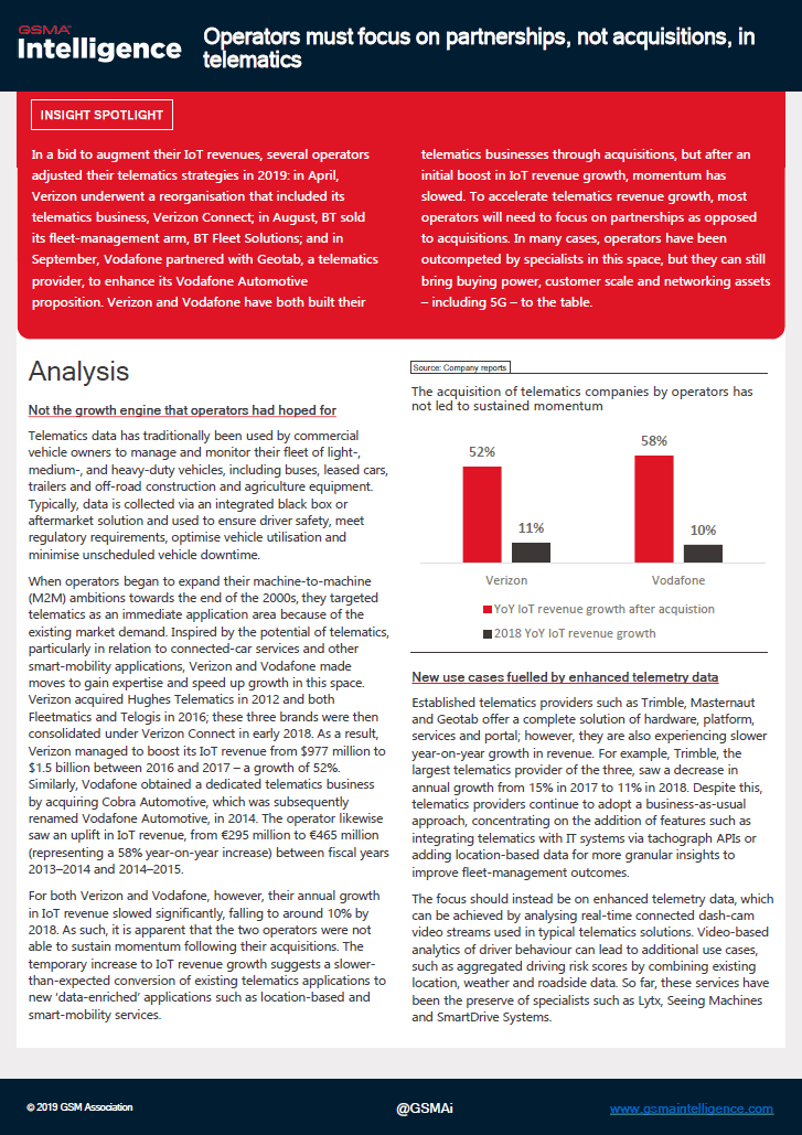 Operators must focus on partnerships, not acquisitions, in telematics
