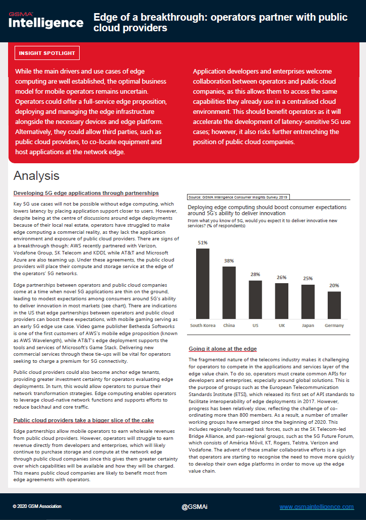 Edge of a breakthrough: operators partner with public cloud providers