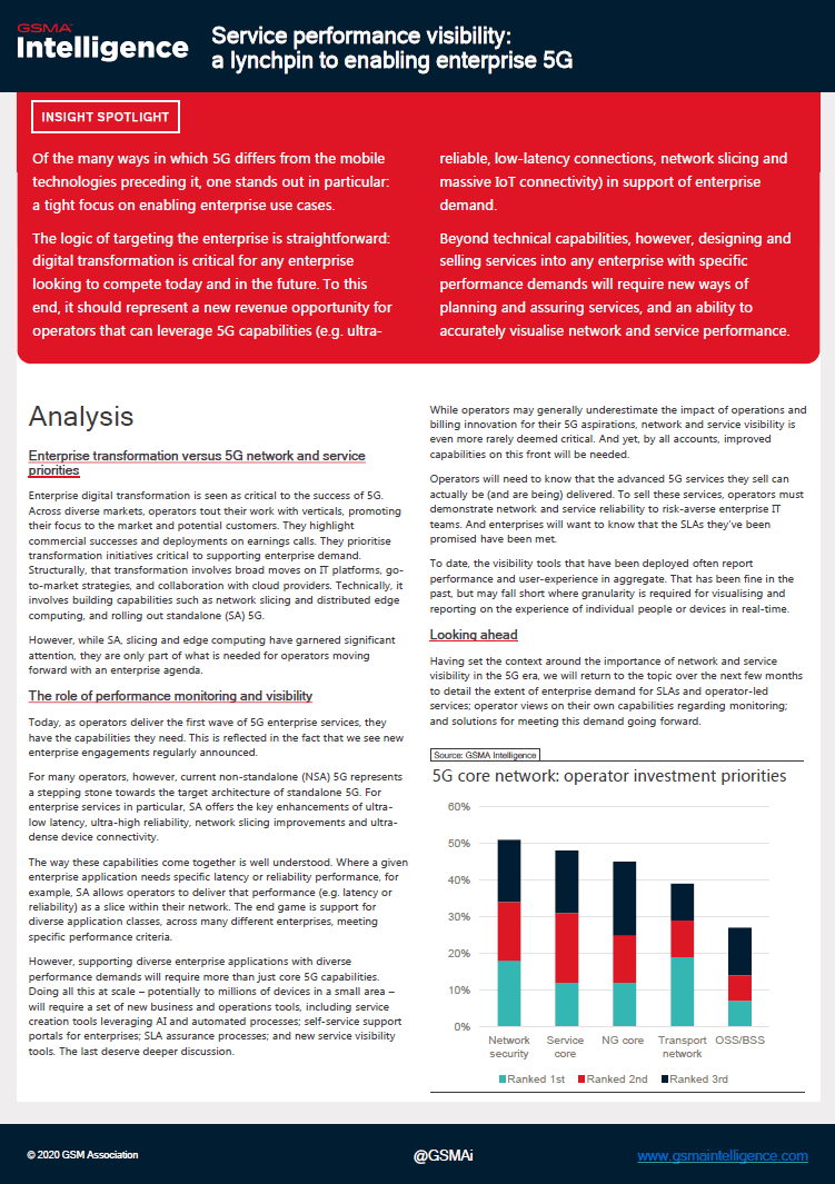 Service performance visibility: a lynchpin to enabling enterprise 5G