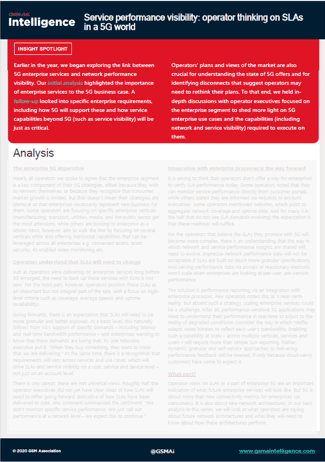 Service performance visibility: operator thinking on SLAs in a 5G world