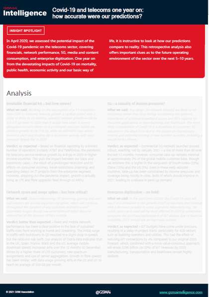 Covid-19 and telecoms one year on: how accurate were our predictions?