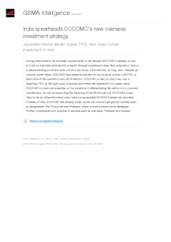 India spearheads DOCOMO's new overseas investment strategy - Japanese market-leader closes TTSL deal, eyes further investment in Asia
