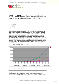 WCDMA HSPA cellular connections to reach 40 million by end-2008