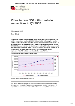 China to pass 500 million cellular connections in Q3 2007