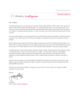 Western Europe cellular revenues reach EUR 155 billion in 2007