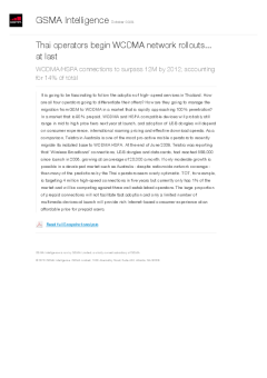 Thai operators begin WCDMA network rollouts... at last - WCDMA/HSPA connections to surpass 12M by 2012; accounting for 14% of total