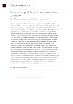 China ramps up 3G focus as new networks near completion - Total 3G connections to reach 35M by year-end 2010