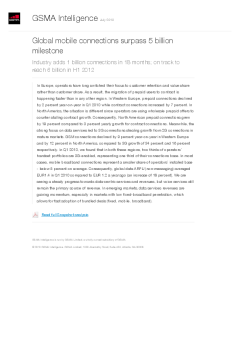 Global mobile connections surpass 5 billion milestone - Industry adds 1 billion connections in 18 months; on track to reach 6 billion in H1 2012