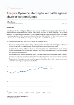 Operators starting to win battle against churn in Western Europe - Customer loyalty linked to stabilisation in pricing, innovative tariffs and smartphone popularity