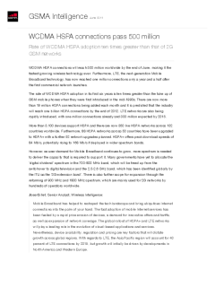 WCDMA HSPA connections pass 500 million - Rate of WCDMA HSPA adoption ten times greater than that of 2G GSM networks