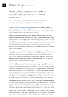 Mobile operators rein in costs to ride-out recession; prepare to ramp-up network investments - New study sees mobile capex on the rise as operators successfully emerge from global economic crisis