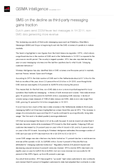 SMS on the decline as third-party messaging gains traction - Dutch users send 200M fewer text messages in 1H 2011; non-SMS data generating more revenue