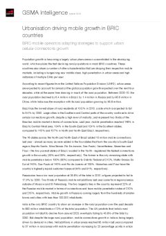 Urbanisation driving mobile growth in BRIC countries - BRIC mobile operators adapting strategies to support urban cellular connections growth
