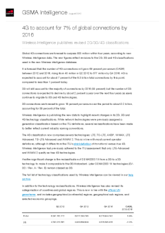 4G to account for 7% of global connections by 2016 - Wireless Intelligence publishes revised 2G/3G/4G classifications