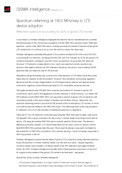 Spectrum refarming at 1800 MHz key to LTE device adoption - Refarmed spectrum accounting for 40% of global LTE market