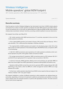 Mobile operators’ global M2M footprint - 391 mobile operators offer M2M services across 171 countries
