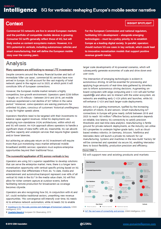 5G for verticals: reshaping Europe’s mobile sector narrative
