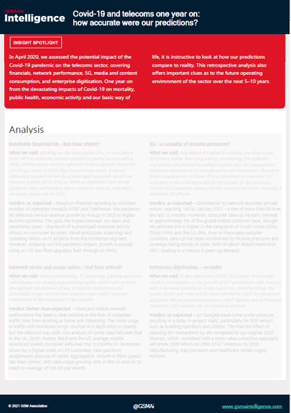 Covid-19 and telecoms one year on: how accurate were our predictions?