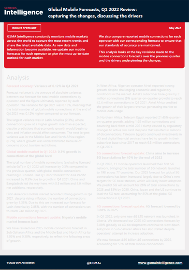 Global Mobile Forecasts, Q1 2022 Review: capturing the changes, discussing the drivers