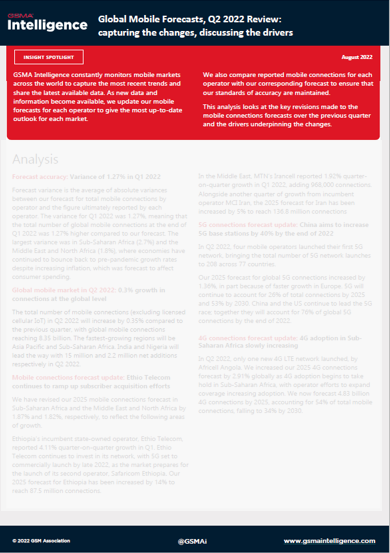 Global Mobile Forecasts, Q2 2022 Review: capturing the changes, discussing the drivers