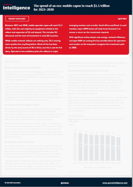 The spend of an era: mobile capex to reach $1.5 trillion for 2023–2030