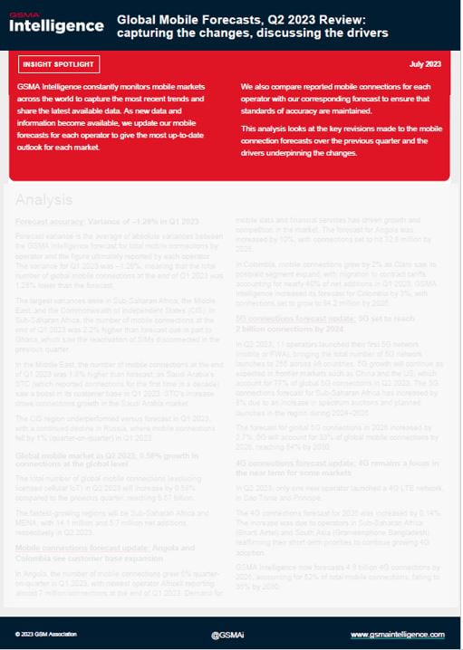Global Mobile Forecasts, Q2 2023 Review: capturing the changes, discussing the drivers