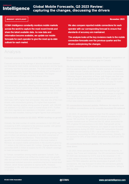 Global Mobile Forecasts, Q3 2023 Review: capturing the changes, discussing the drivers